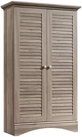 Antiqued White Storage Cabinet with Doors and 4 Adjustable Shelves H5881