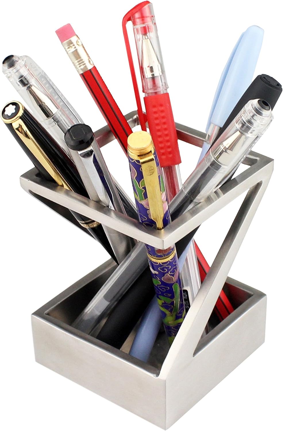 Modern Art Pen and Pencil Holder Stainless Steel Satin Finish Desktop Organizer G820665