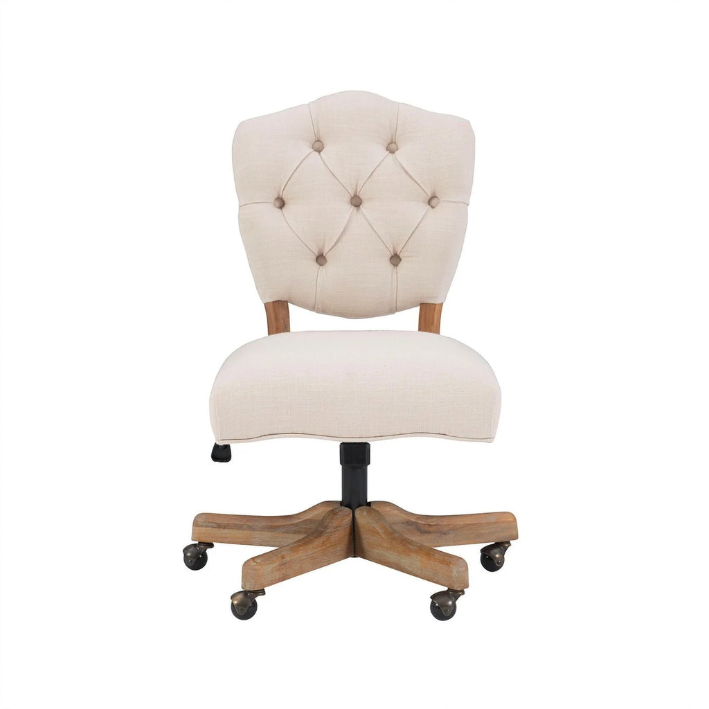Beige Wood Upholstered Swivel Office Chair B756