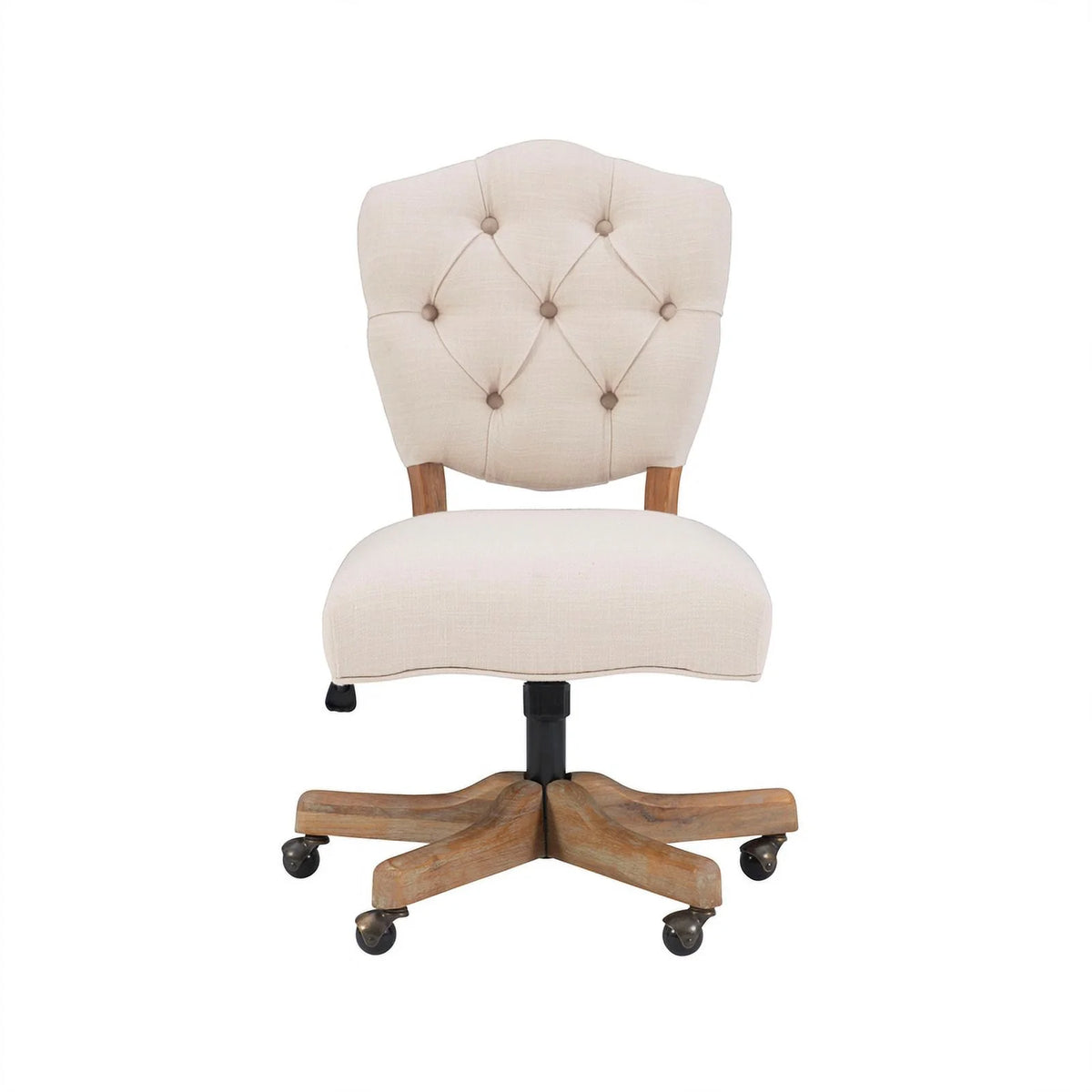 Beige Wood Upholstered Swivel Office Chair B756