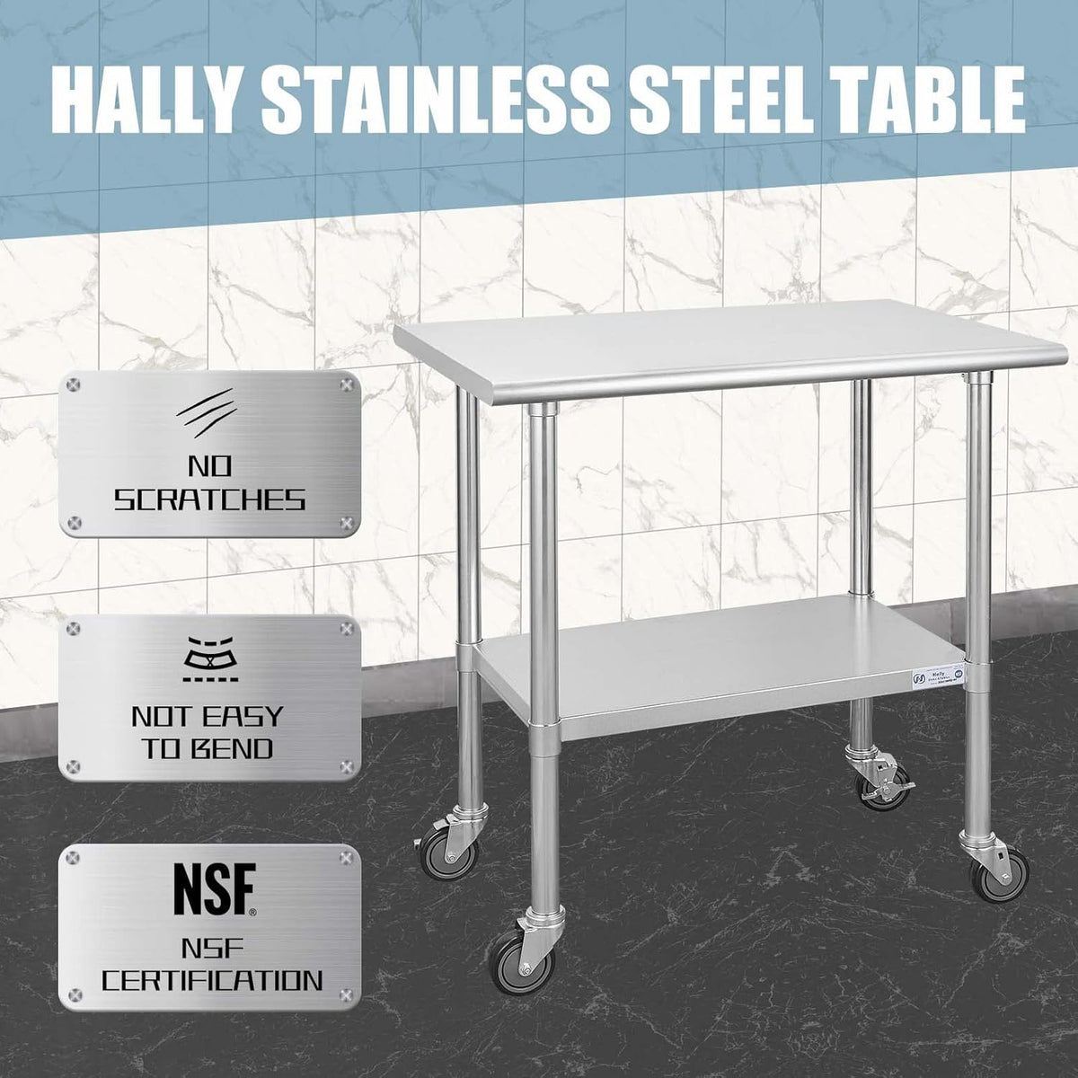 Stainless Steel Table 30 x 48 Inches with Caster Wheels B509
