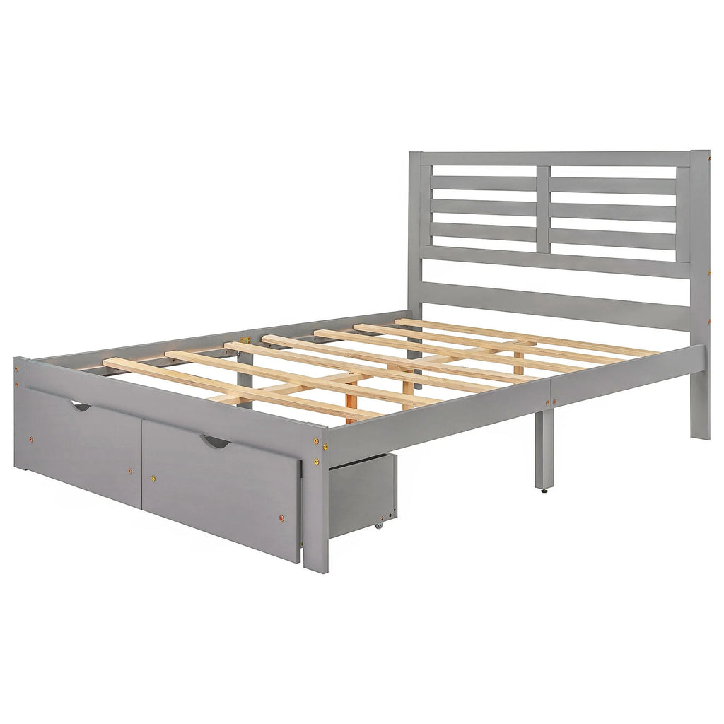 Full Size Platform Bed with Drawers Gray O1125