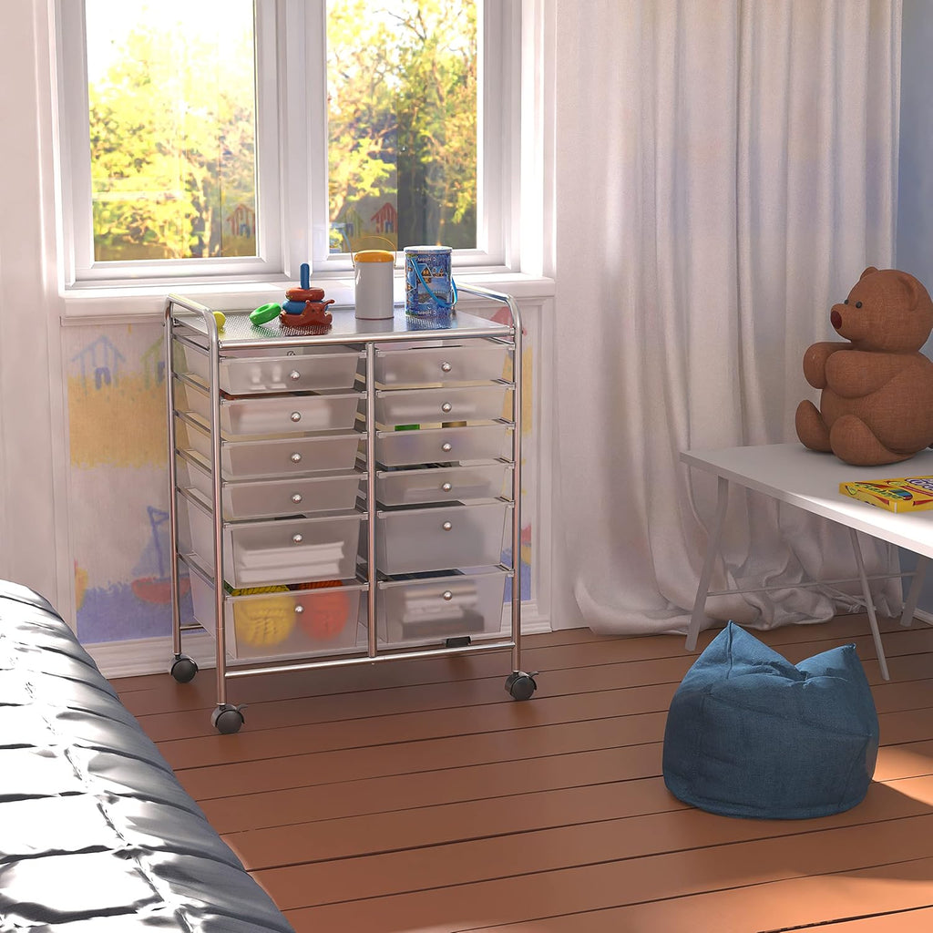 Utility Cart with 12 Drawers Rolling Storage Organizer O6430