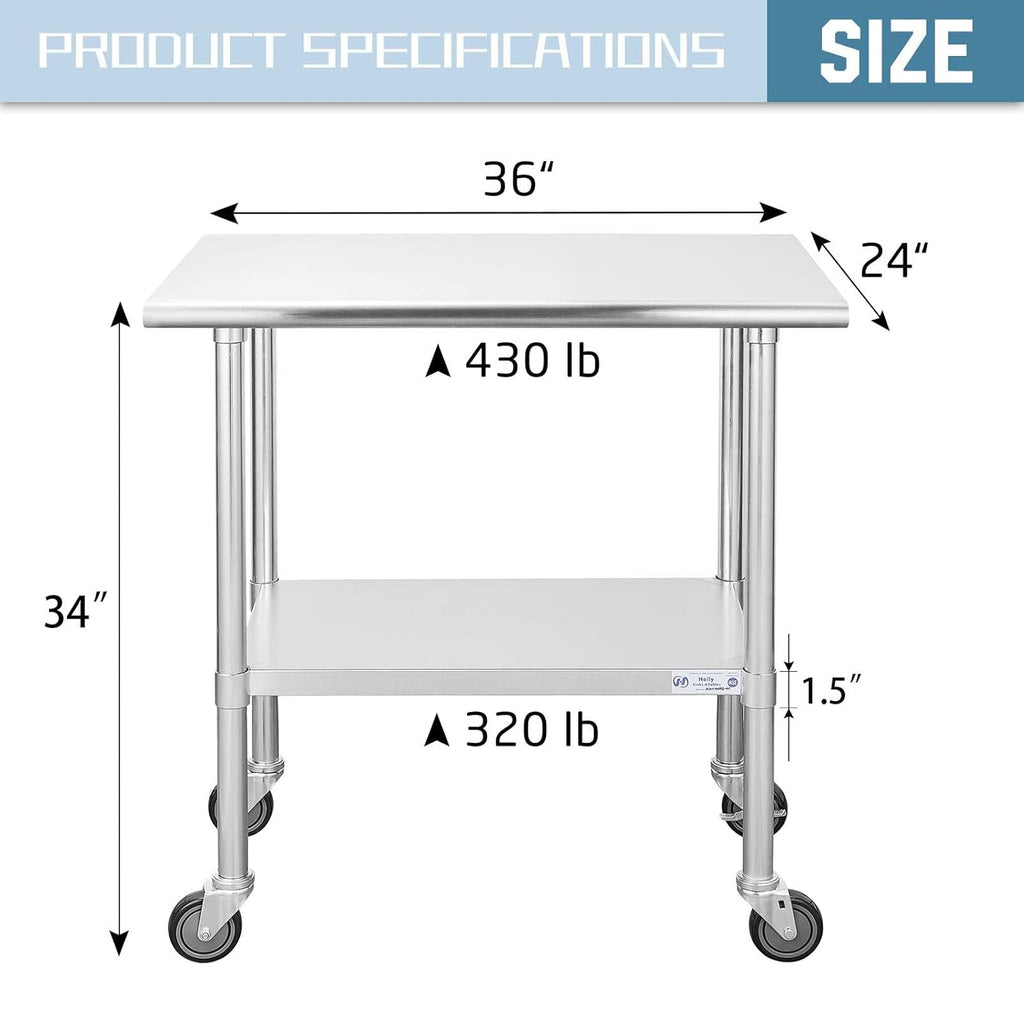 Stainless Steel Table 30 x 48 Inches with Caster Wheels B509