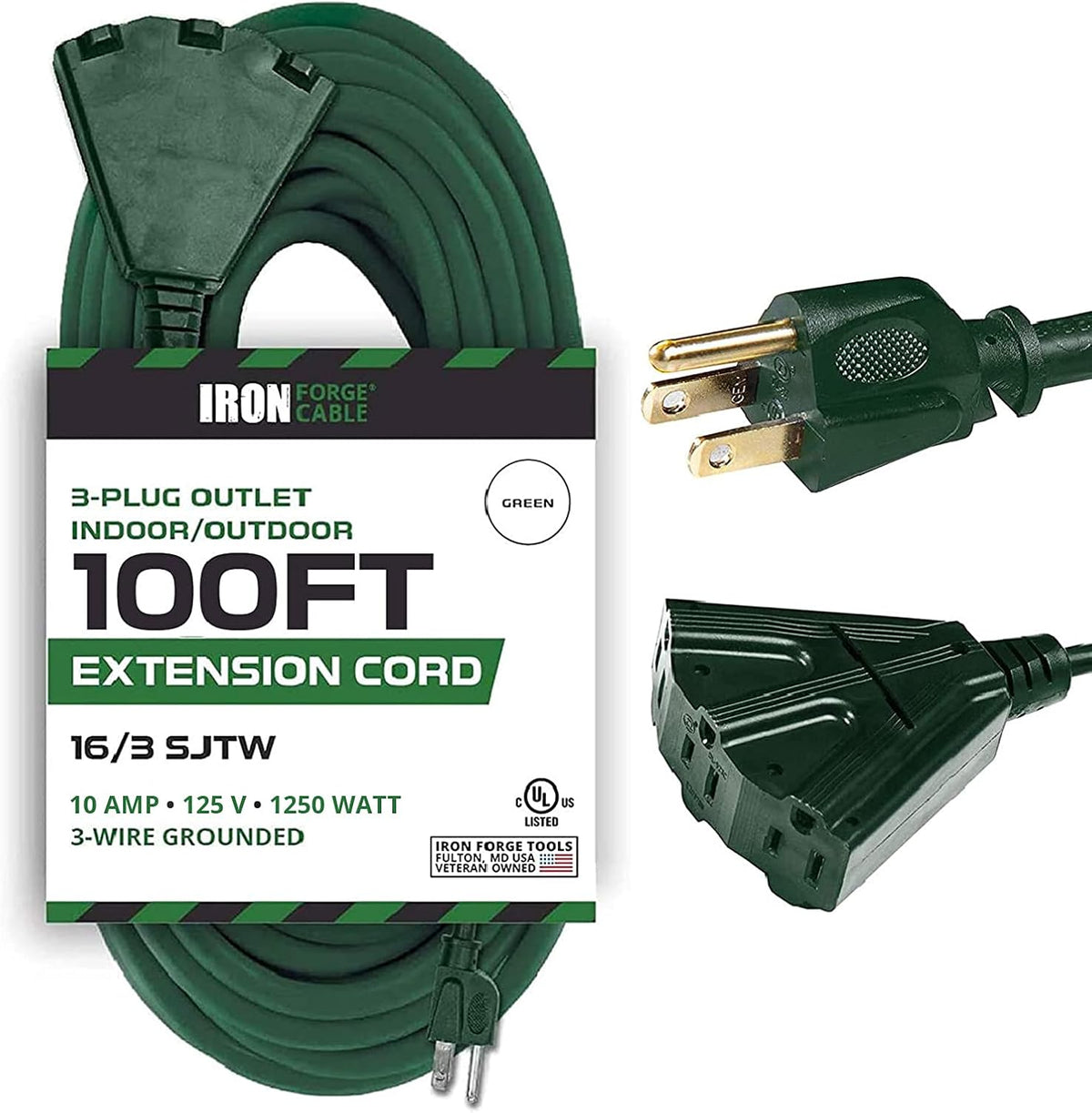 100 Ft Outdoor Extension Cord with 3 Outlets I5428