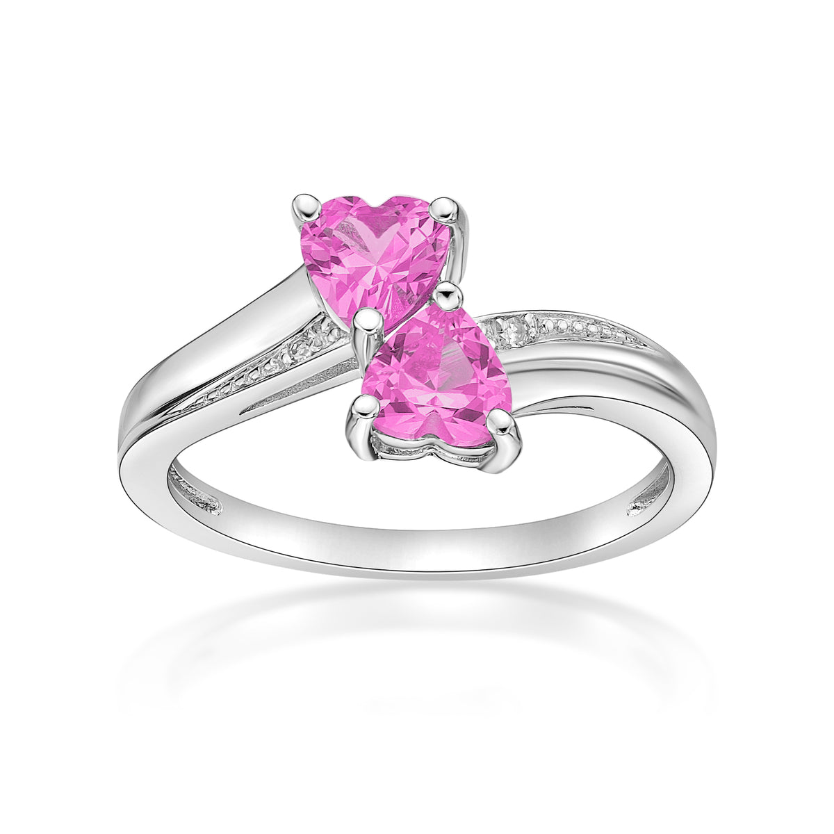 1.10 Ct Heart Pink Sapphire Diamond Accent 925 Sterling Silver Ring Size 7 L514