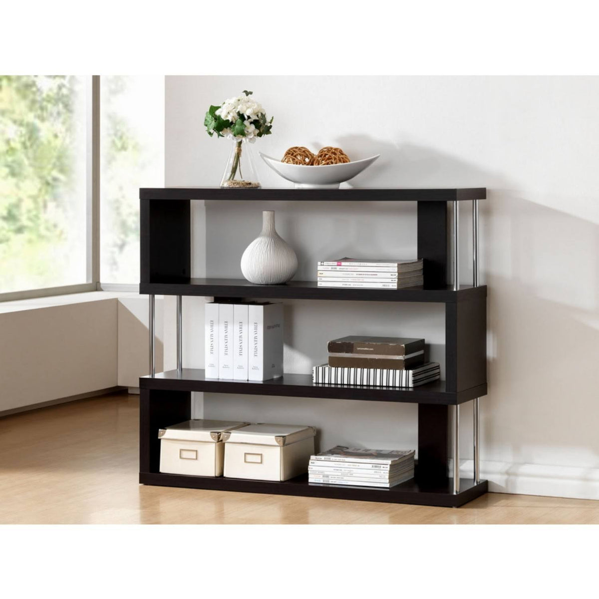 Dark Brown Three-Shelf Modern Bookcase U188
