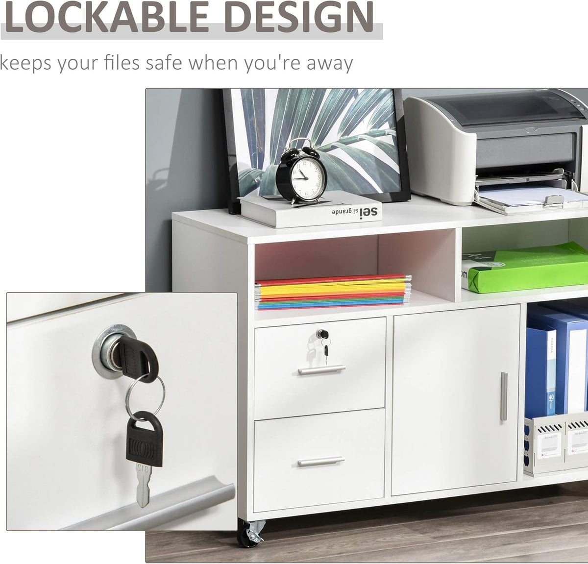 White Printer Stand with Drawer and Caster Wheels A5388