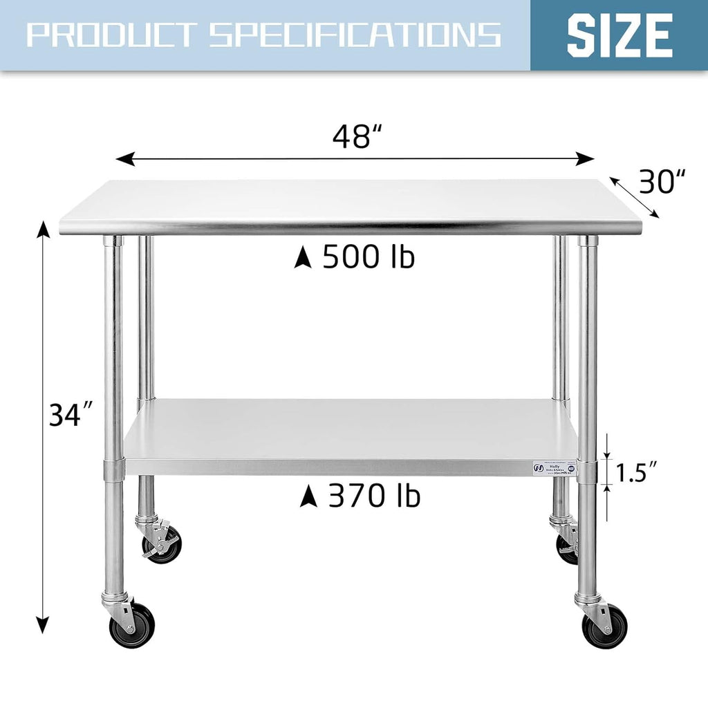 Stainless Steel Table 30 x 48 Inches with Caster Wheels B509