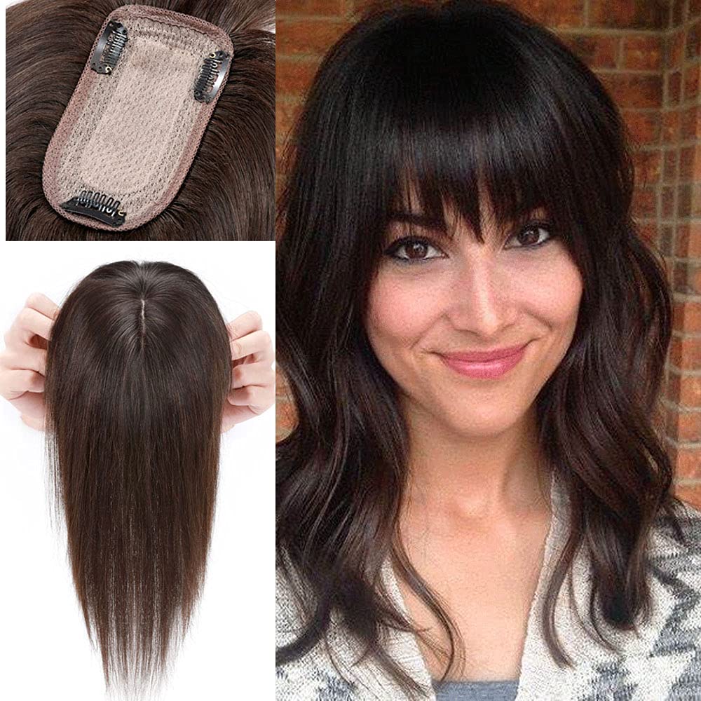 100% Real Human Hair Topper 6 Inch #2 Dark Brown 27g (4 clips) J169