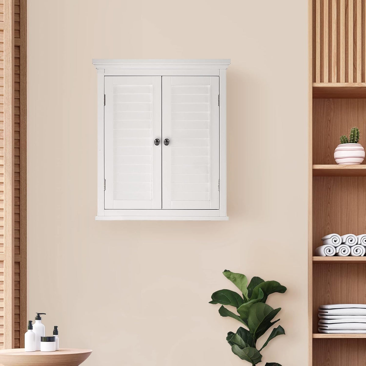 Wall Mounted Cabinet with 2 Shutter Doors, White K8633