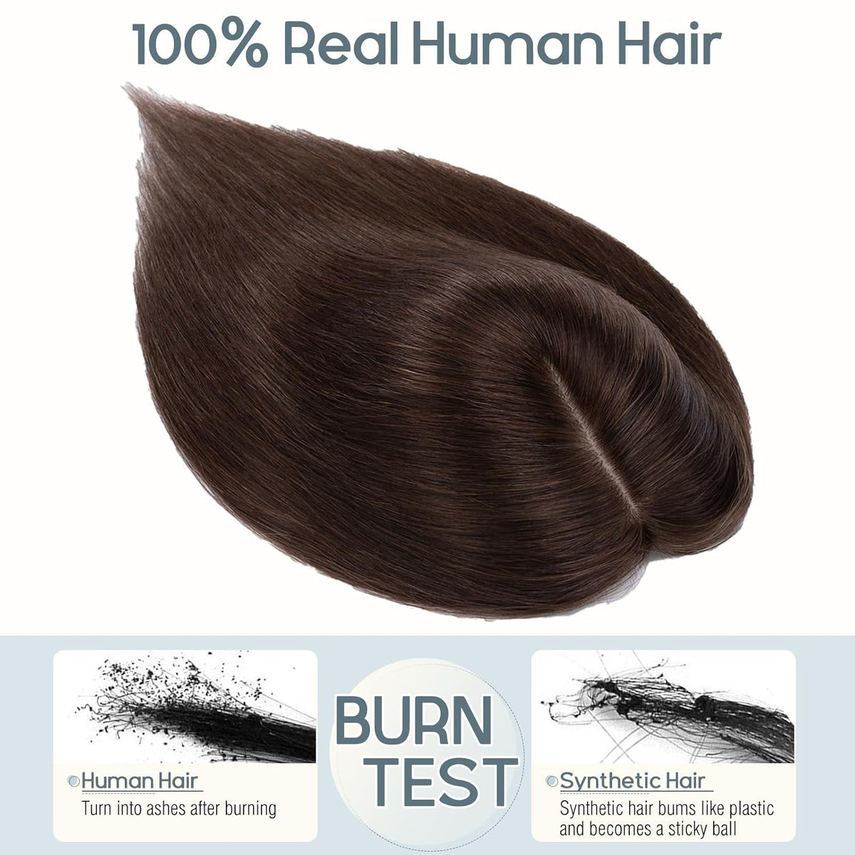 100% Real Human Hair Topper 6 Inch #2 Dark Brown 27g (4 clips) J169