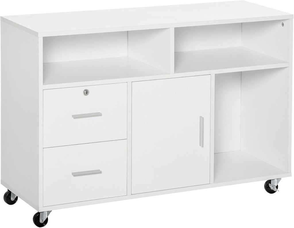 White Printer Stand with Drawer and Caster Wheels A5388