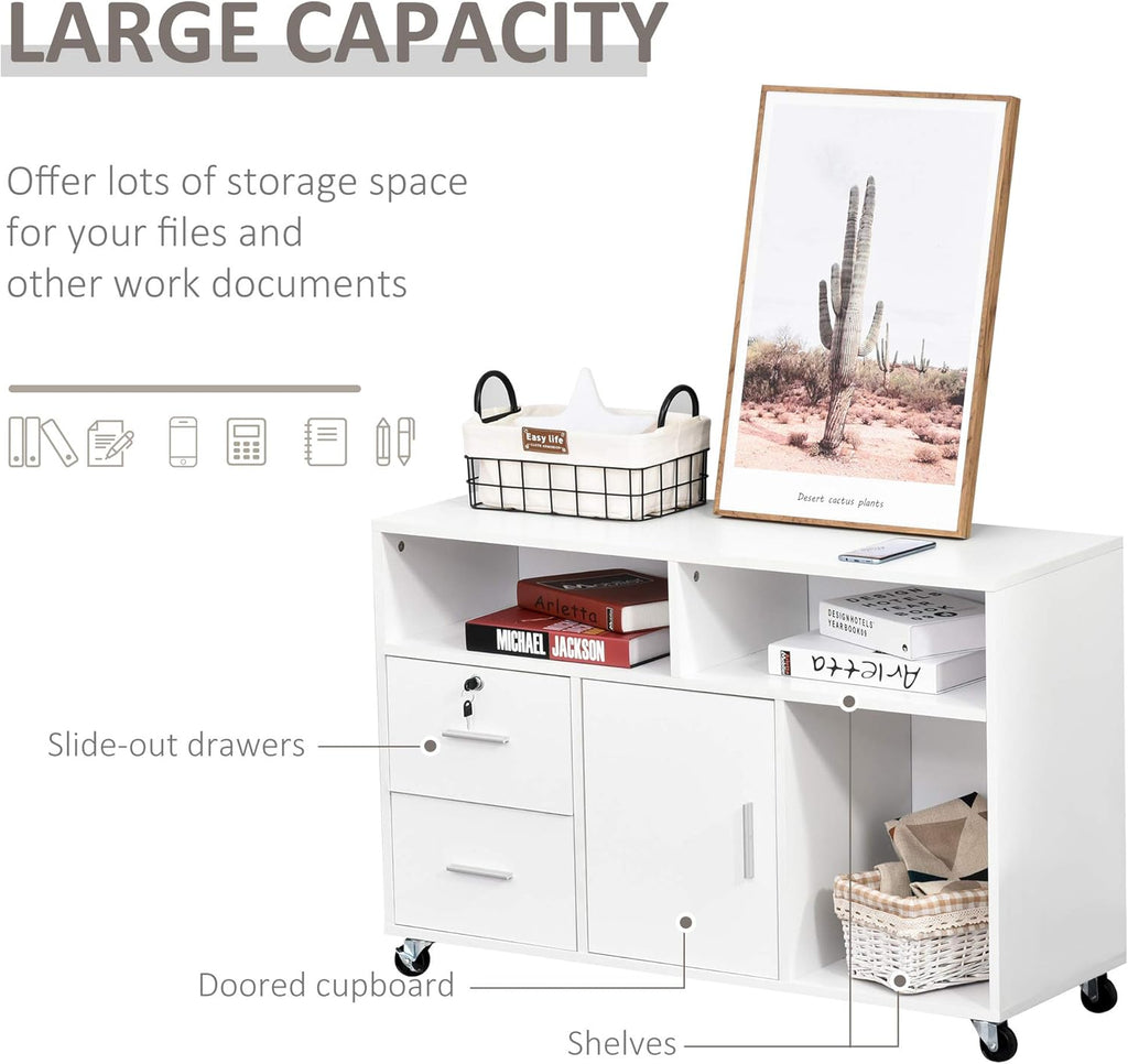 White Printer Stand with Drawer and Caster Wheels A5388