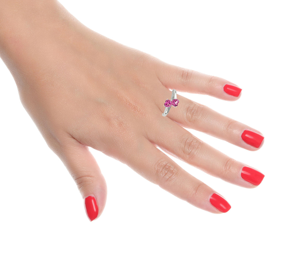 1.10 Ct Heart Pink Sapphire Diamond Accent 925 Sterling Silver Ring Size 7 L514