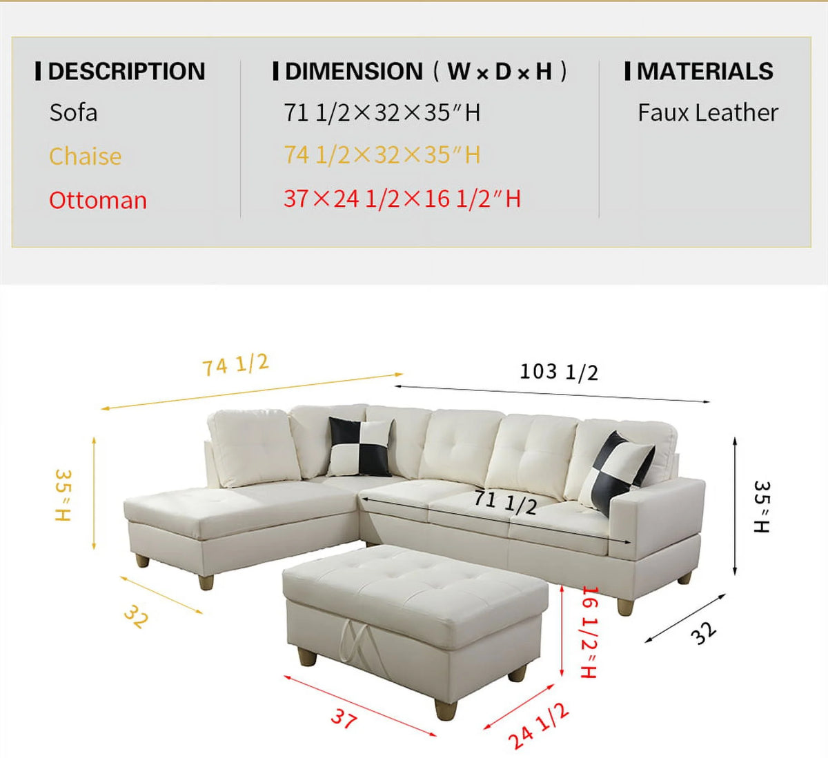 106.5'' Sectional Sofa with Storage Ottoman I3840