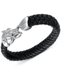 Sterling Silver Leather Panther Head Bracelet A6346