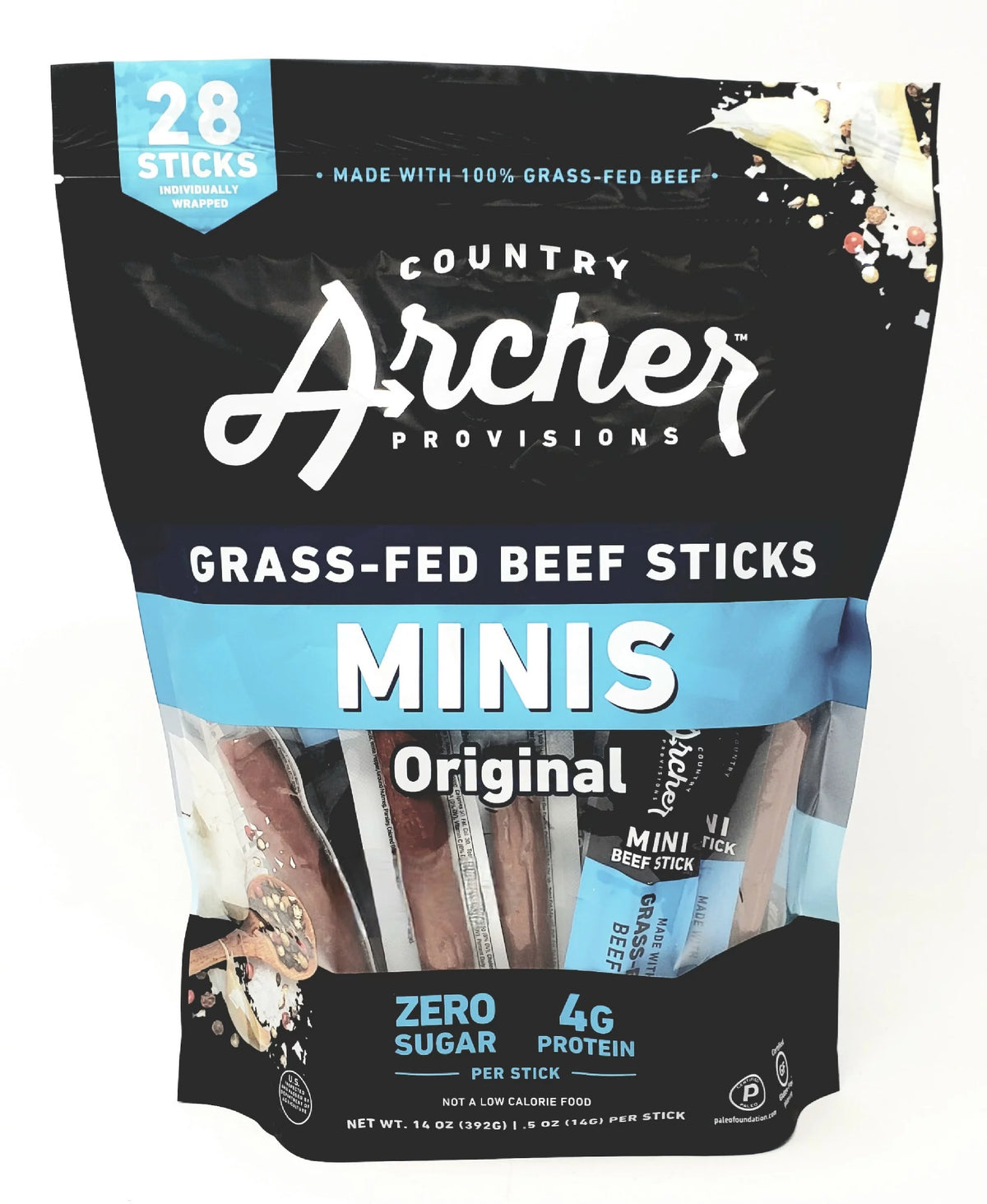100% Grass-Fed Beef Sticks Minis Original 56 Individually Wrapped Sticks F826