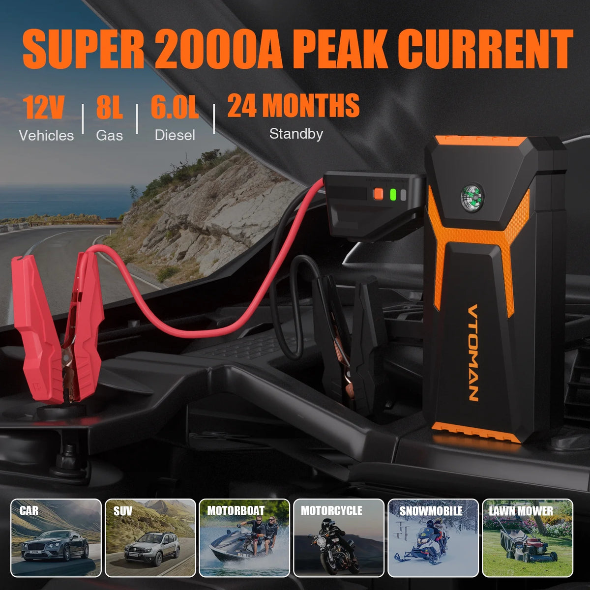 2000A 12V Car Jump Starter Lithium Battery Booster Pack P57025