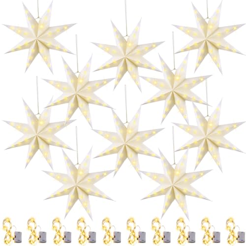 10 Set 8-Pointed 12 Inch Paper Star Lanterns with 10 LED Light P943