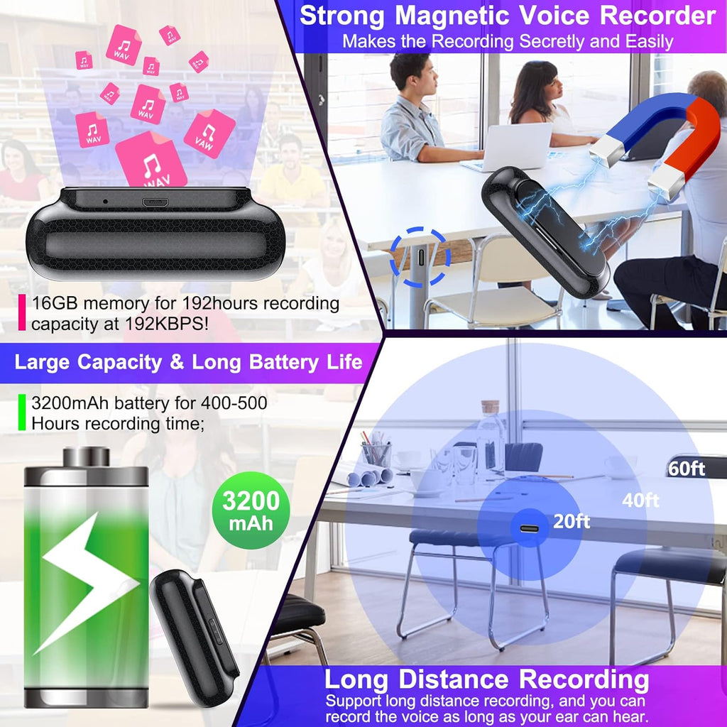 16GB Voice Activated Recorder, Magnetic, Portable Audio Recorder, Pack of 2 G6861