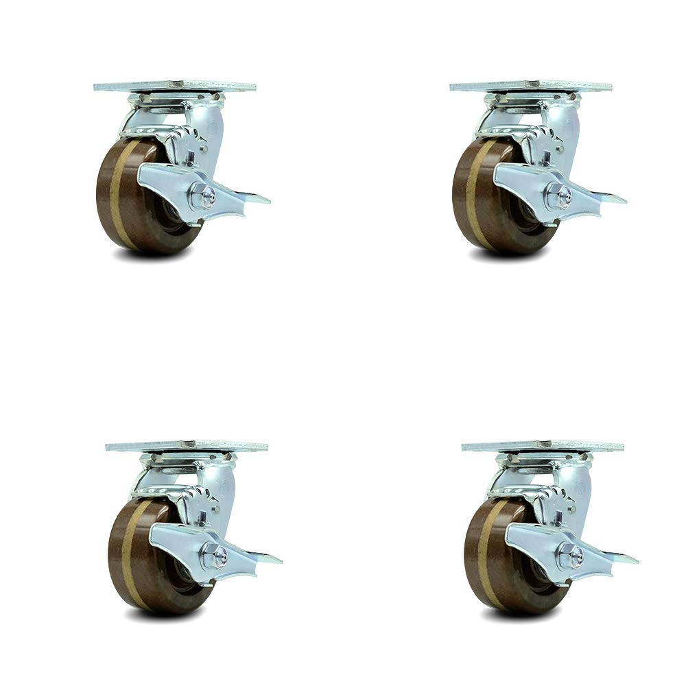5" x 2" Brown Wheel Swivel Top Plate Caster, Pack of 2 G44983