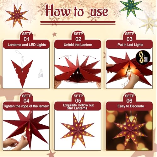 10 Set 8-Pointed 12 Inch Paper Star Lanterns with 10 LED Light P943