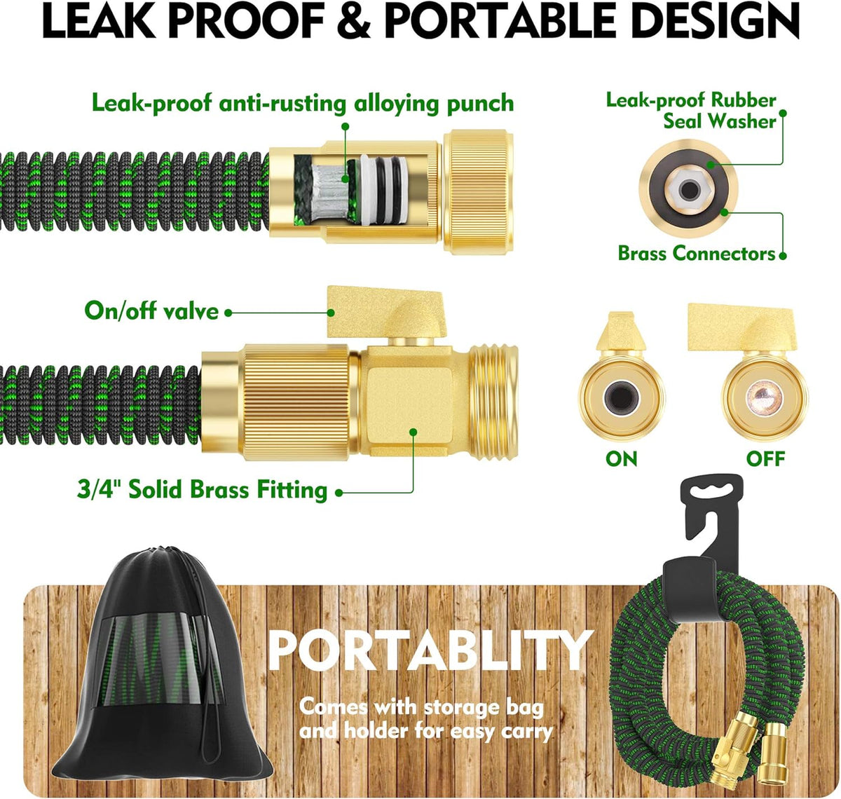 100ft Expandable Garden Hose with 10 Function Nozzle and Solid Brass Fittings S599789