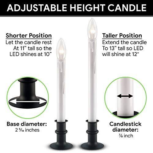 White Metal Base LED Window Candles with Timer, Battery Operated, Adjustable Height Y6554