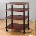4 Black Poles 4 Cherry Shelves AV Stand with Caster T86095