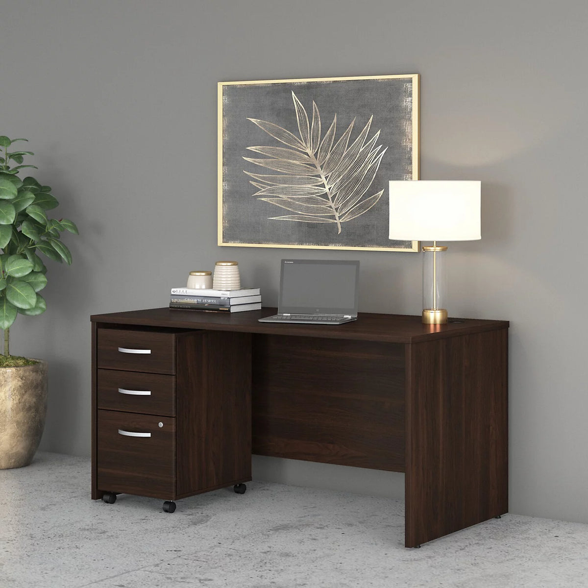 Black Walnut Engineered Wood Office Desk with Drawers K371332