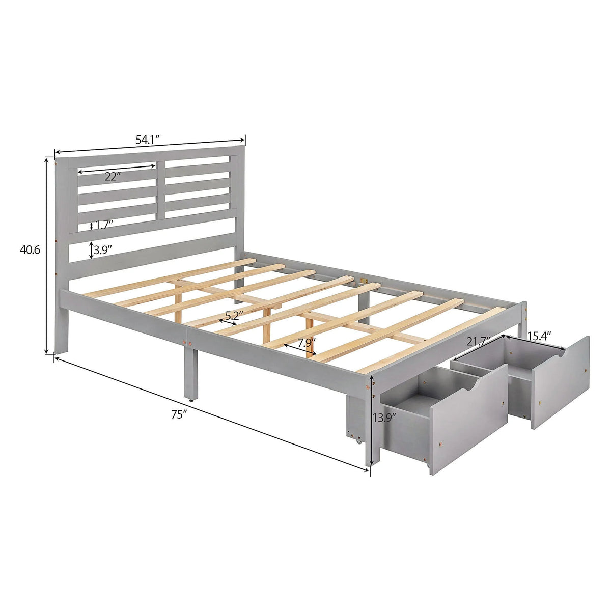 Full Size Platform Bed with Drawers Gray O1125