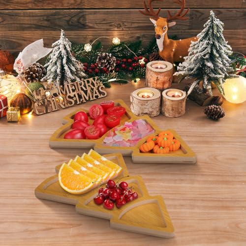 2Pcs Christmas Tree Shaped Wooden Serving Platters K534242