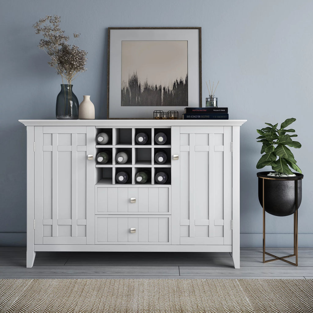 White Solid Wood Sideboard Buffet and Wine Rack F77106
