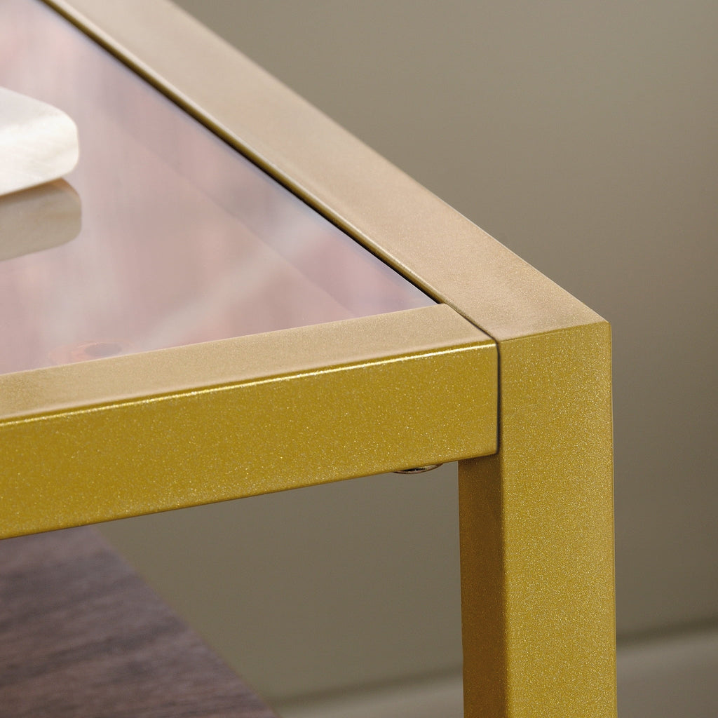 1 Drawer Glass Top Gold Metal Rectangular End Table E518