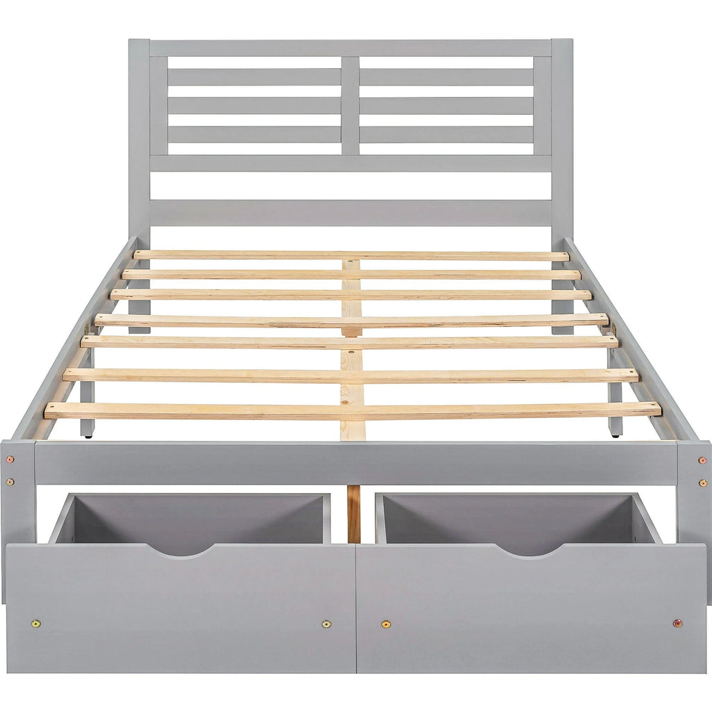 Full Size Platform Bed with Drawers Gray O1125