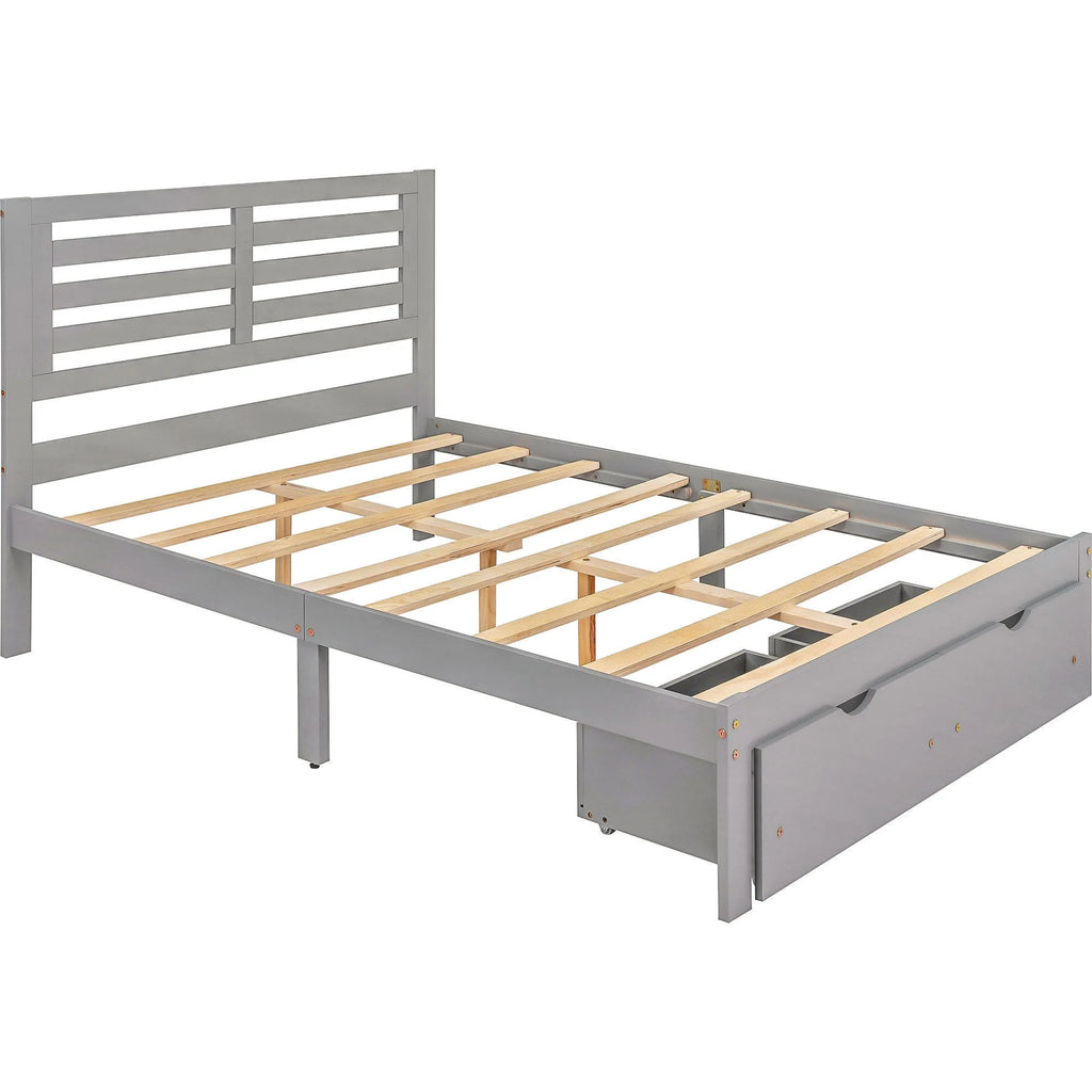 Full Size Platform Bed with Drawers Gray O1125