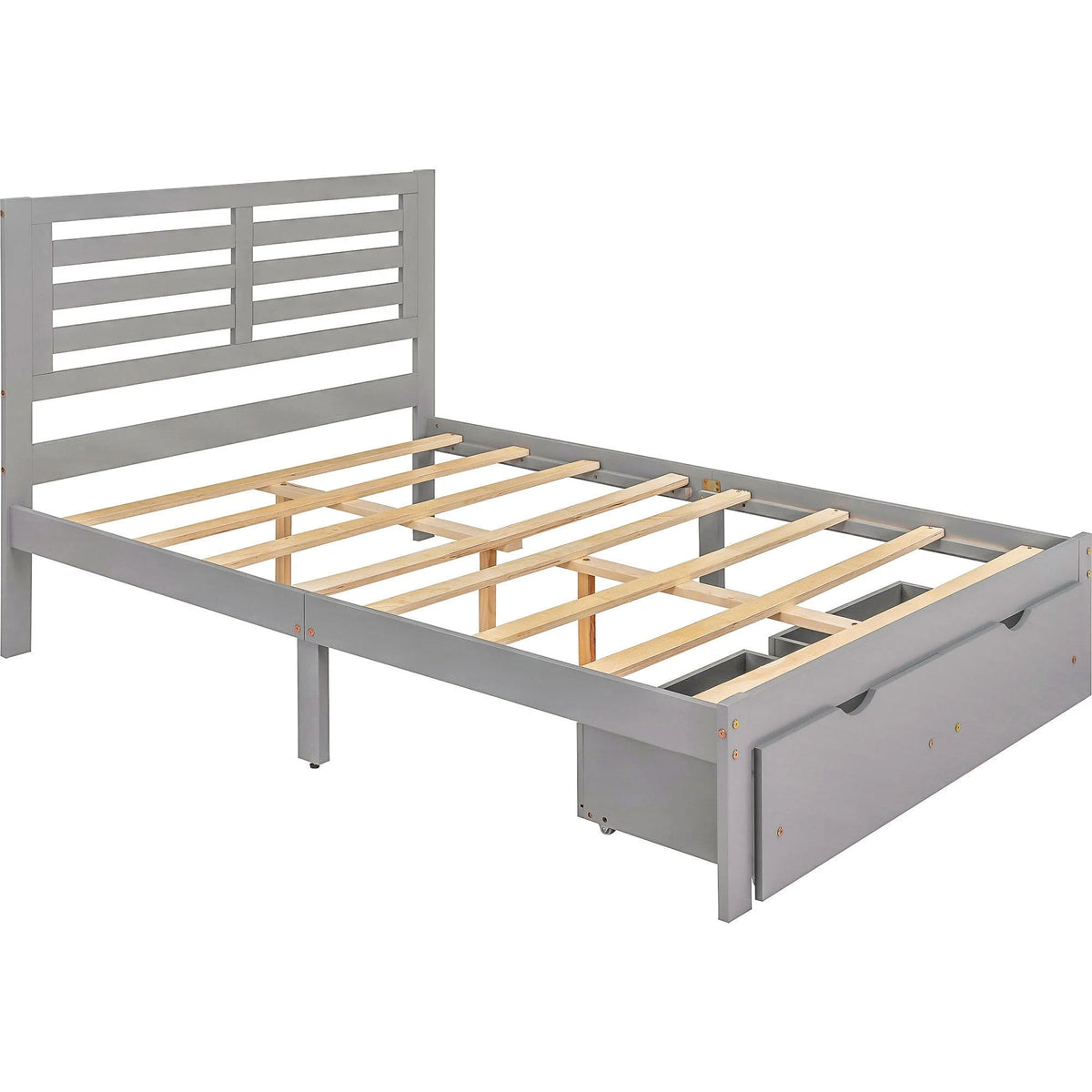 Full Size Platform Bed with Drawers Gray O1125