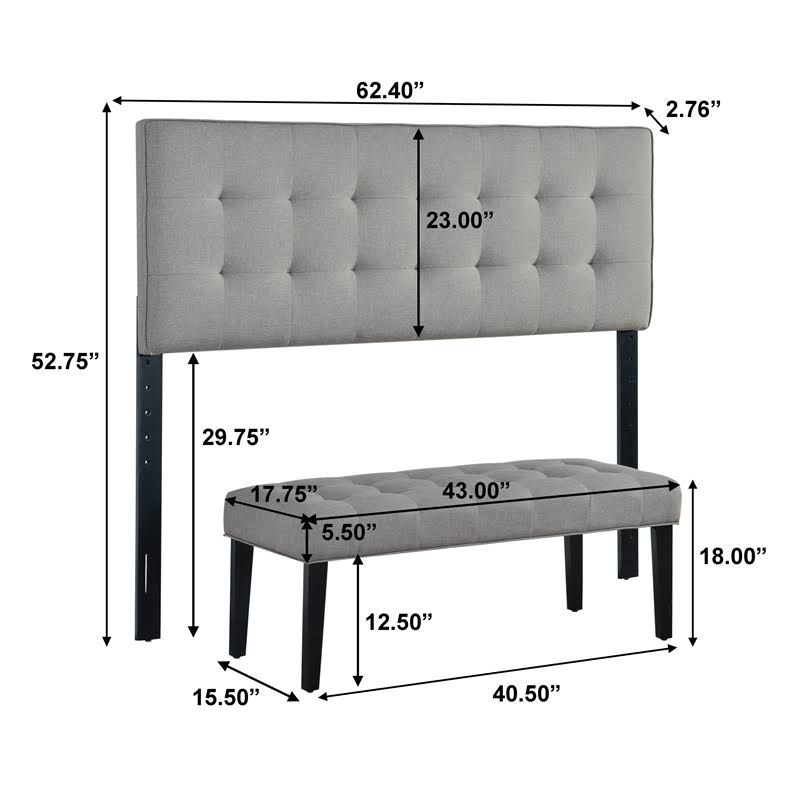 Queen Size Tuft Headboard and Bench V698