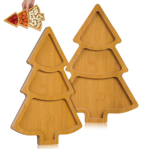 2Pcs Christmas Tree Shaped Wooden Serving Platters K534242