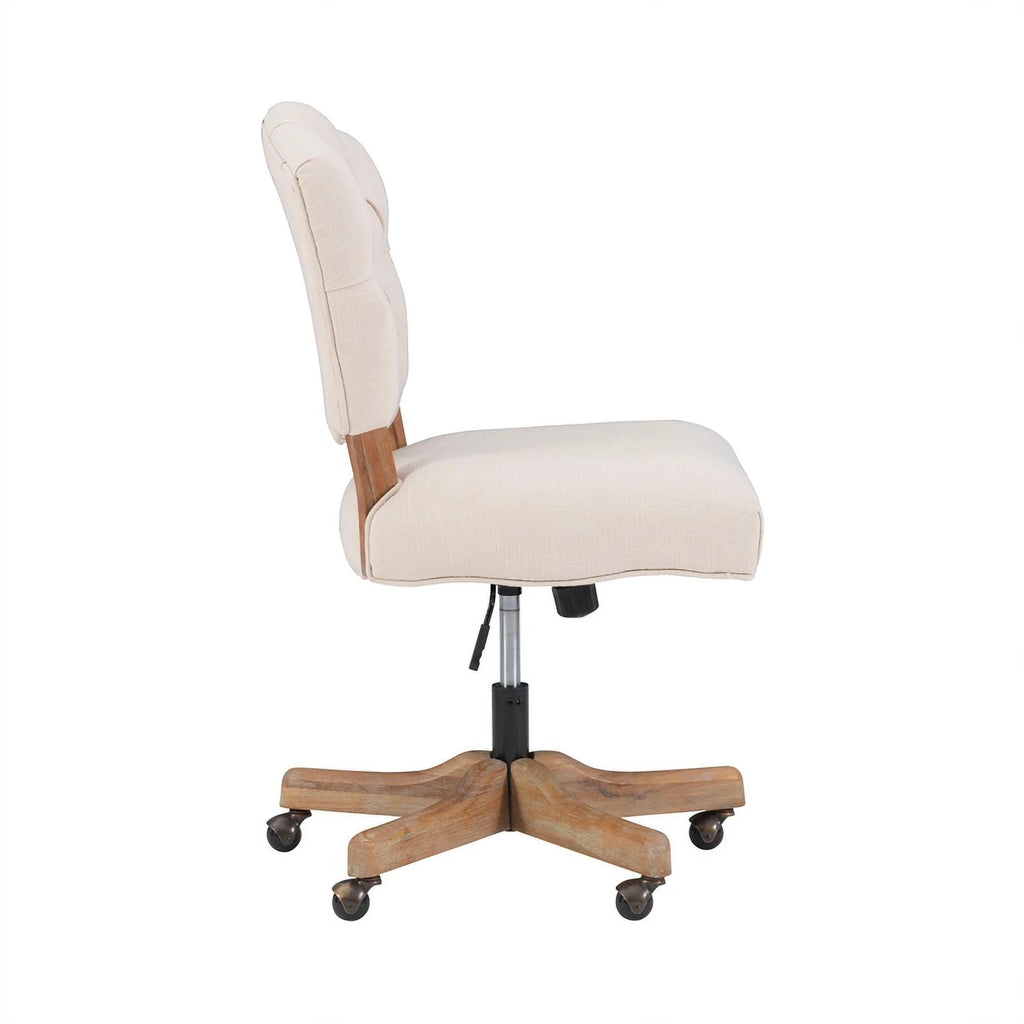 Beige Wood Upholstered Swivel Office Chair B756