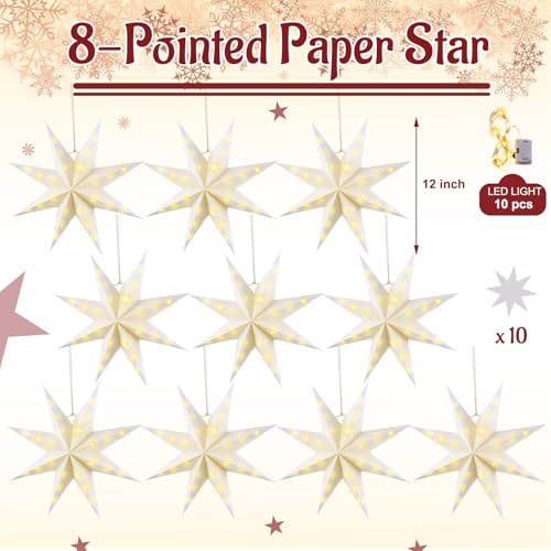 10 Set 8-Pointed 12 Inch Paper Star Lanterns with 10 LED Light P943