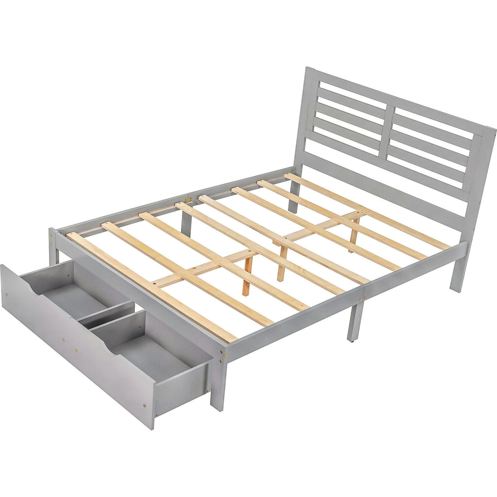 Full Size Platform Bed with Drawers Gray O1125