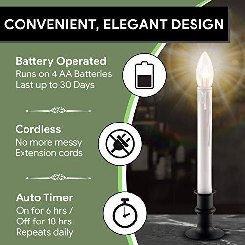 White Metal Base LED Window Candles with Timer, Battery Operated, Adjustable Height Y6554