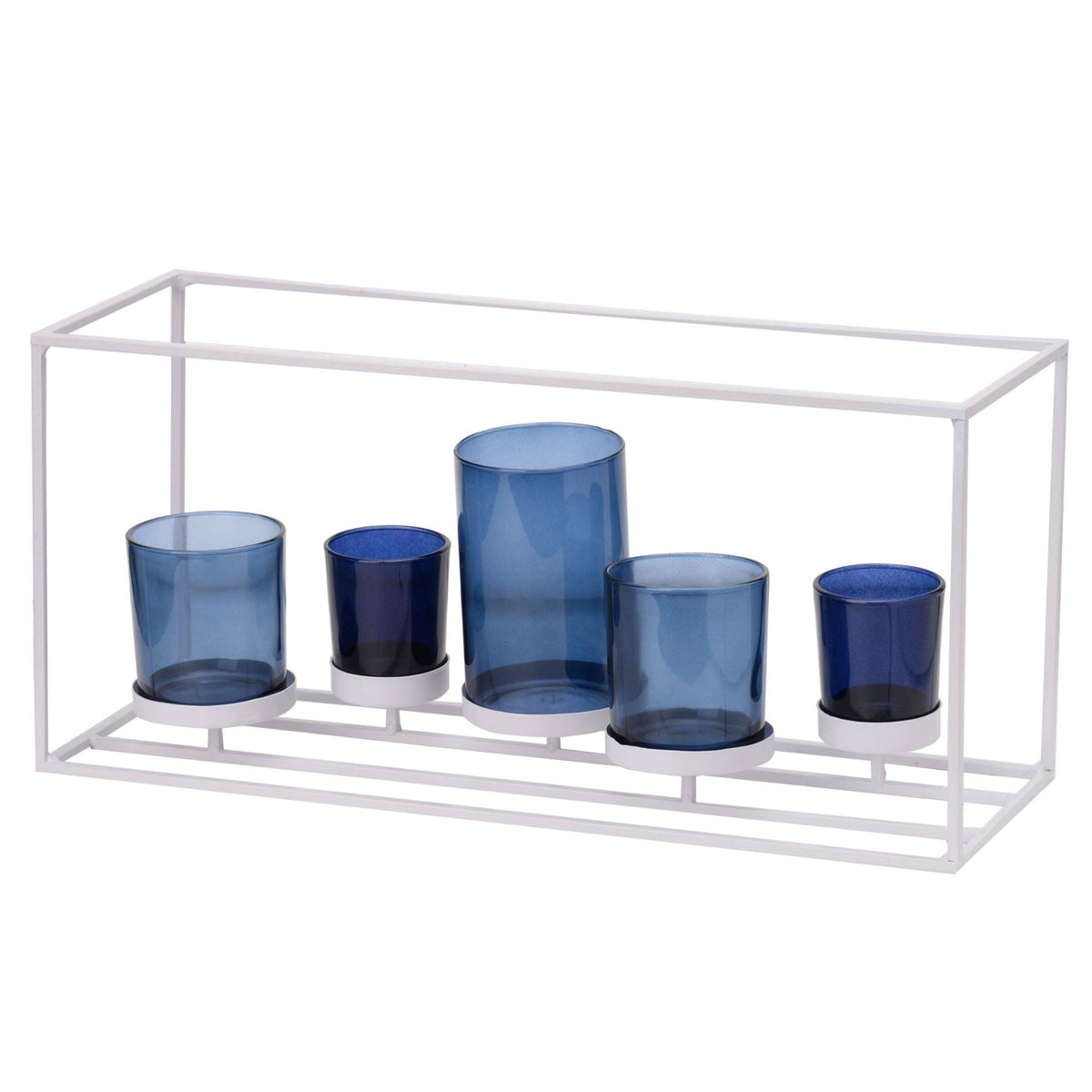 White and Blue Five Votive Candle Holder A395285