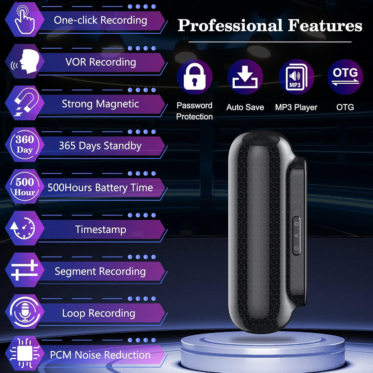 16GB Voice Activated Recorder, Magnetic, Portable Audio Recorder, Pack of 2 G6861